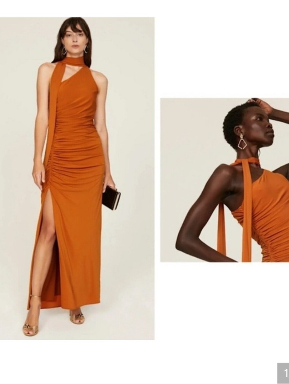 Halston Heritage Audrie Ruched One-Shoulder Gown Size 10 Burnt Orange